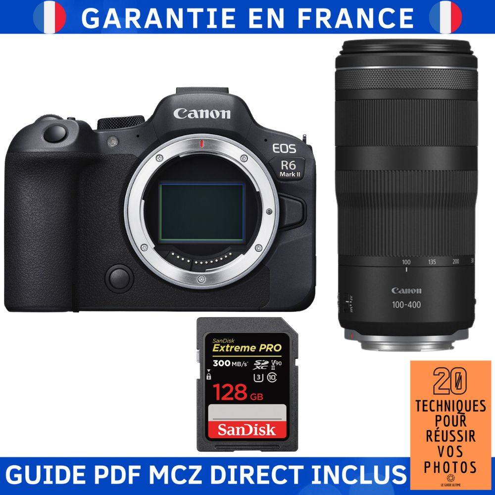 Canon EOS R6 Mark II + RF 100-400mm f/5.6-8 IS USM Lens + 1 SanDisk 128GB Extreme PRO UHS-II SDXC Card