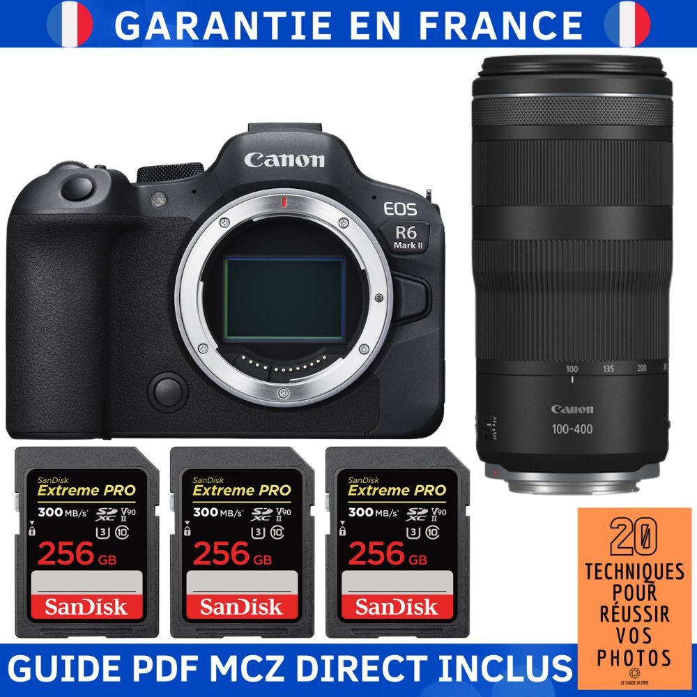 Canon EOS R6 Mark II + RF 100-400mm f/5.6-8 IS USM + 3 SanDisk 256GB Extreme PRO UHS-II SDXC 300MB/s Memory Card Kit