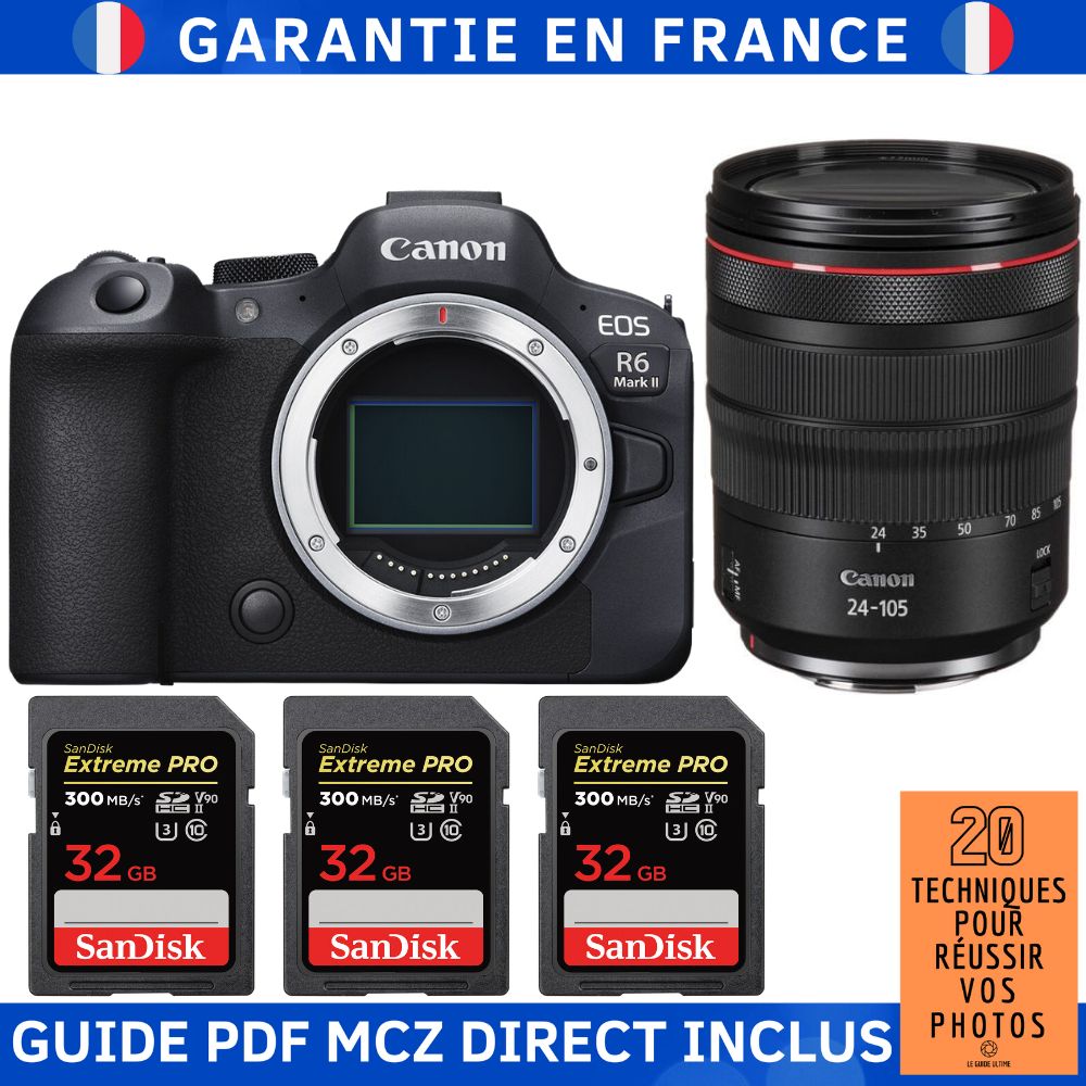 Canon EOS R6 Mark II Camera Kit with RF 24-105mm Lens + 3x 32GB SanDisk Extreme PRO SDXC Cards