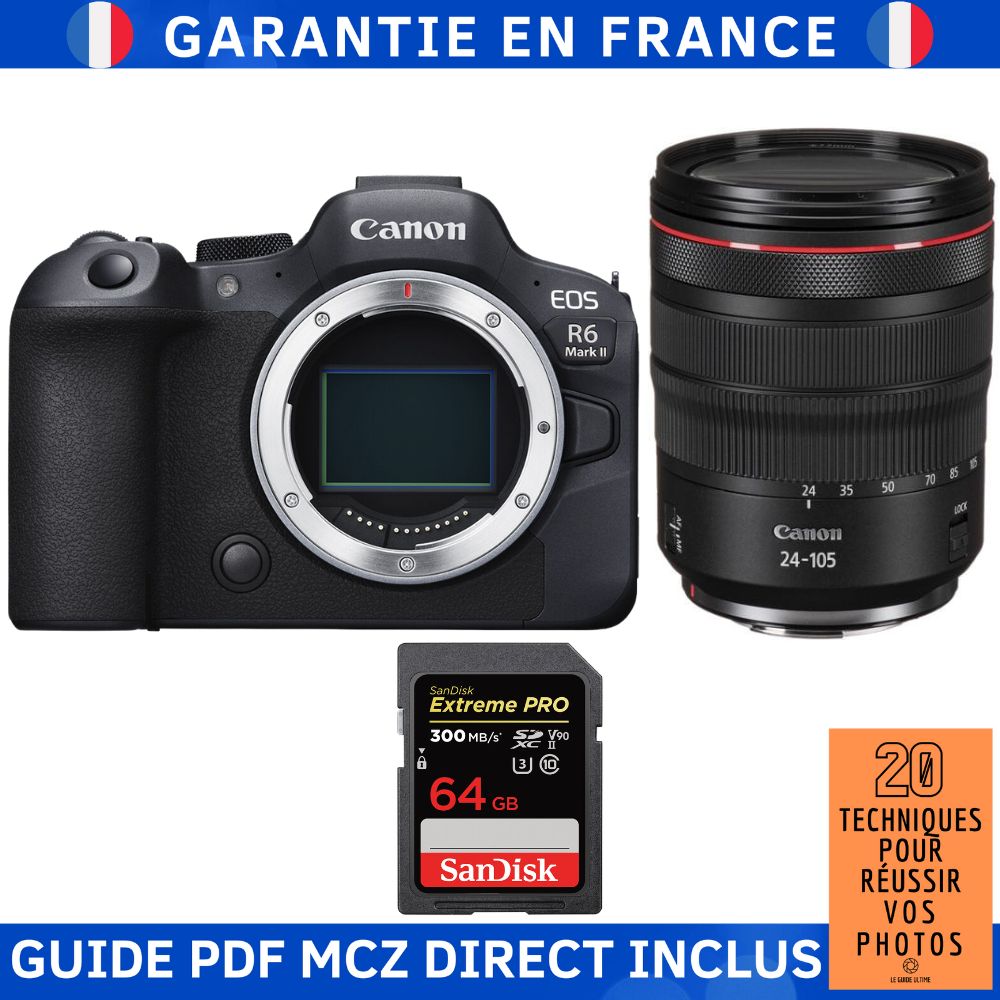Canon EOS R6 Mark II + RF 24-105mm f/4 L IS USM Lens + 1 SanDisk 64GB Extreme PRO UHS-II SDXC Card