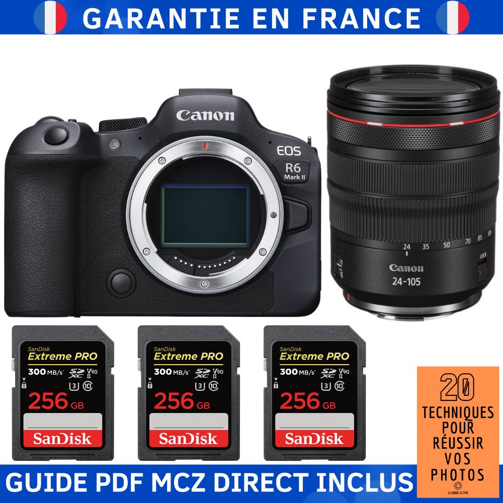 Canon EOS R6 Mark II Camera Kit with RF 24-105mm f/4 L IS USM Lens + 3 SanDisk 256GB Extreme PRO UHS-II SDXC Cards