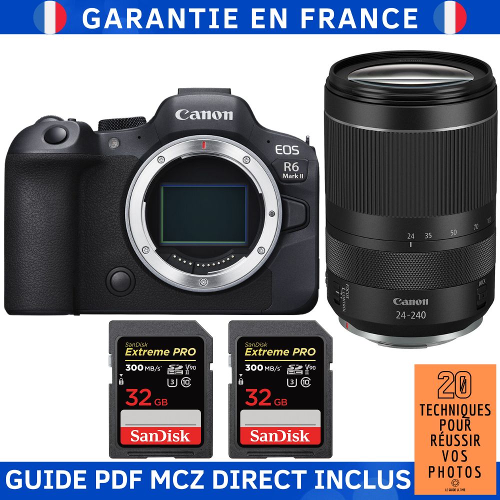 Canon EOS R6 Mark II + RF 24-240mm f/4-6.3 IS USM Lens + 2 SanDisk 32GB Extreme PRO UHS-II SDXC Cards