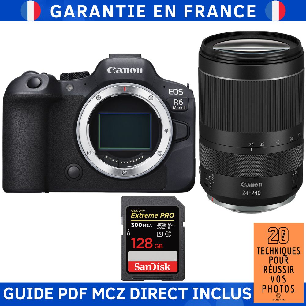 Canon EOS R6 Mark II + RF 24-240mm f/4-6.3 IS USM Lens + 1 SanDisk 128GB Extreme PRO UHS-II SDXC Card