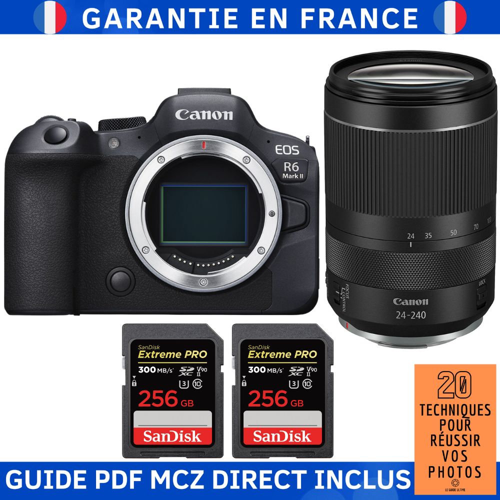Canon EOS R6 Mark II + RF 24-240mm f/4-6.3 IS USM Lens + 2 SanDisk 256GB Extreme PRO UHS-II SDXC Cards