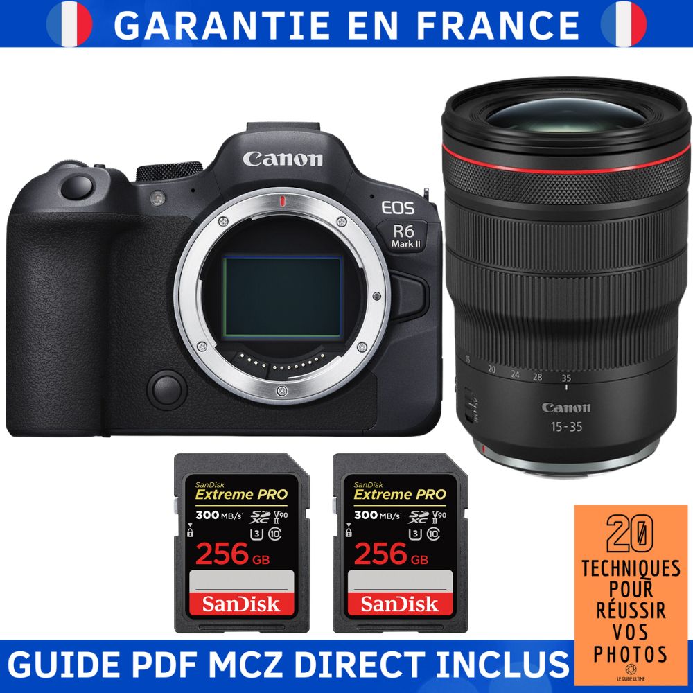Canon EOS R6 Mark II Camera Kit with RF 15-35mm f/2.8L IS USM Lens + 2x 256GB SanDisk Extreme PRO SDXC Cards