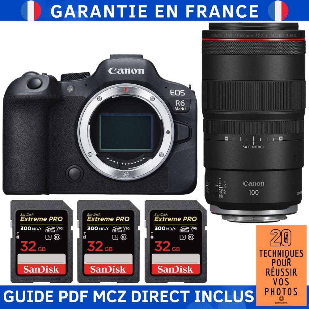 Canon EOS R6 Mark II + RF 100mm f/2.8 L Macro IS USM Lens + 3 SanDisk 32GB Extreme PRO UHS-II SDXC Cards