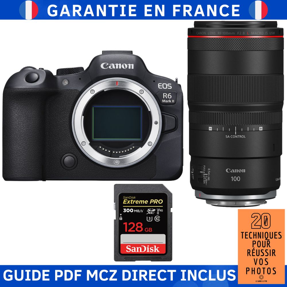 Canon EOS R6 Mark II + RF 100mm f/2.8 L Macro IS USM + 1 SanDisk 128GB Extreme PRO UHS-II SDXC Card