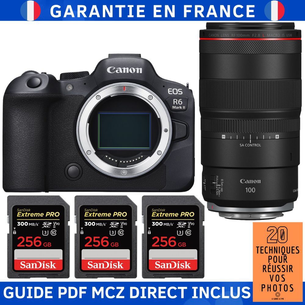 Canon EOS R6 Mark II + RF 100mm f/2.8 L Macro IS USM + 3 SanDisk 256GB Extreme PRO UHS-II SDXC 300MB/s Memory Cards