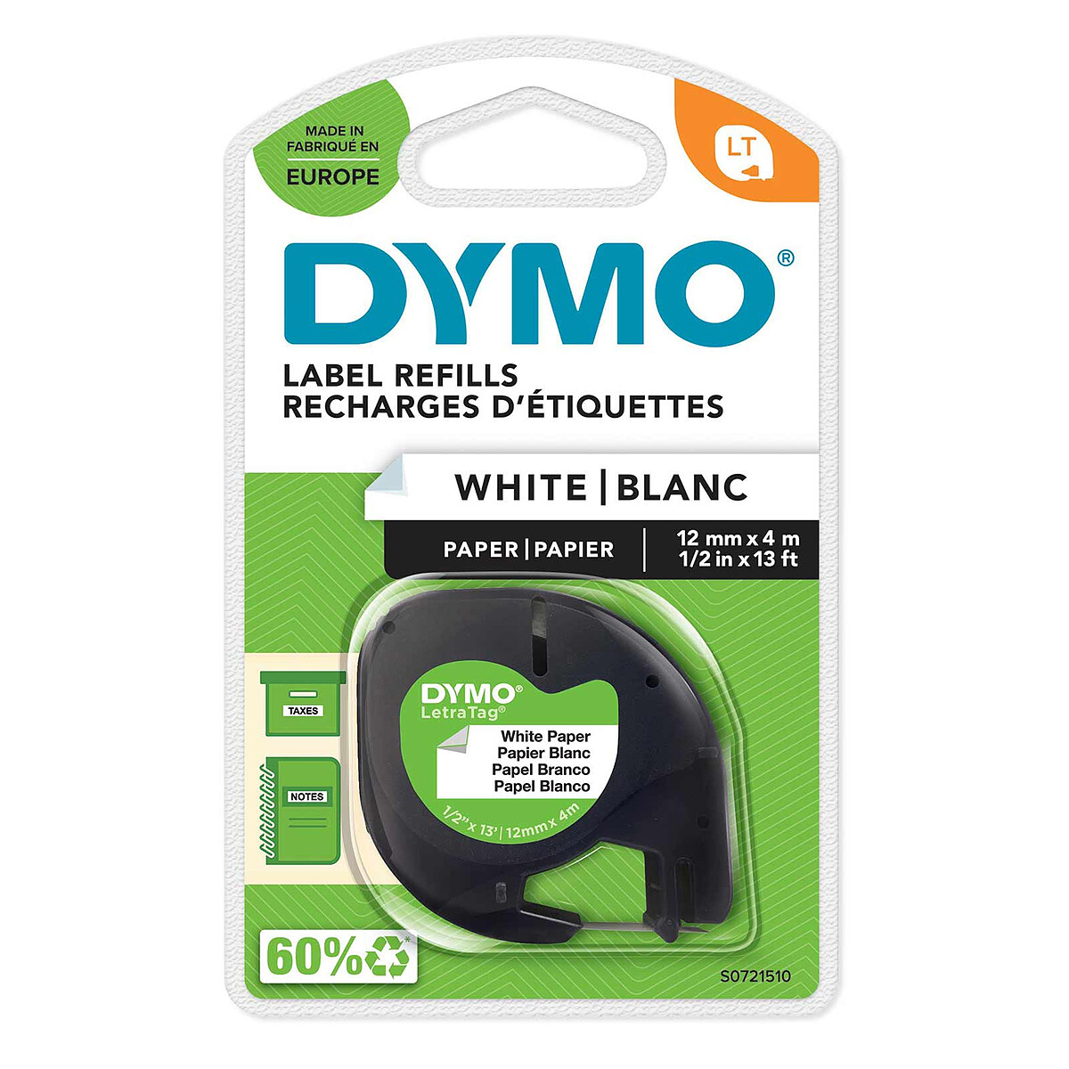 DYMO LetraTAG Ruban papier Noir/Blanc