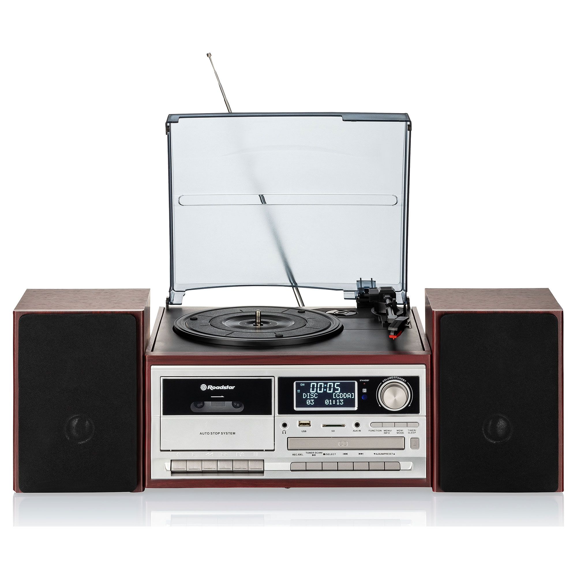 Vintage Vinyl Radio with DAB/DAB+ & FM, CD/MP3/Cassette Player, Bluetooth, USB, Wood, Roadstar, HIF-8892D+BT