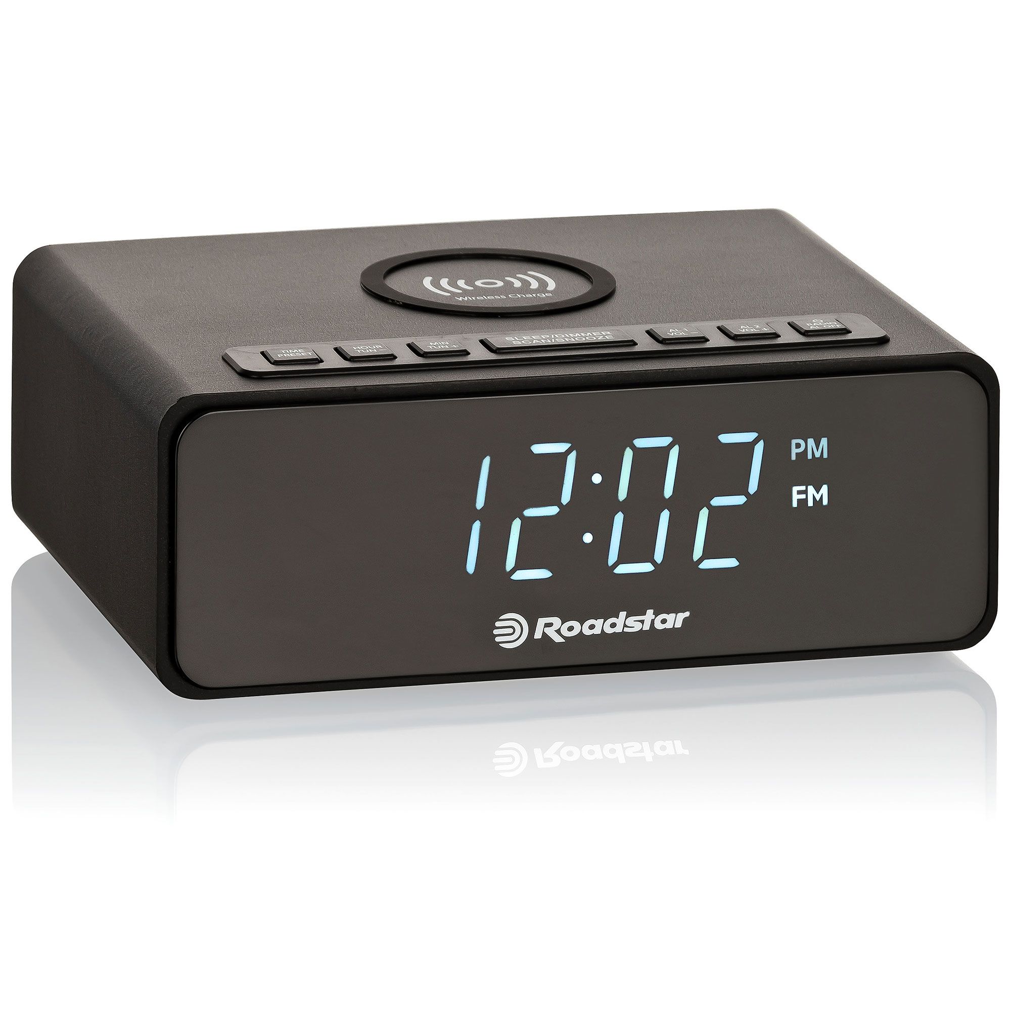 Radio despertador Roadstar PLL FM con carga inalámbrica Qi, Negro (CLR-700 Qi)