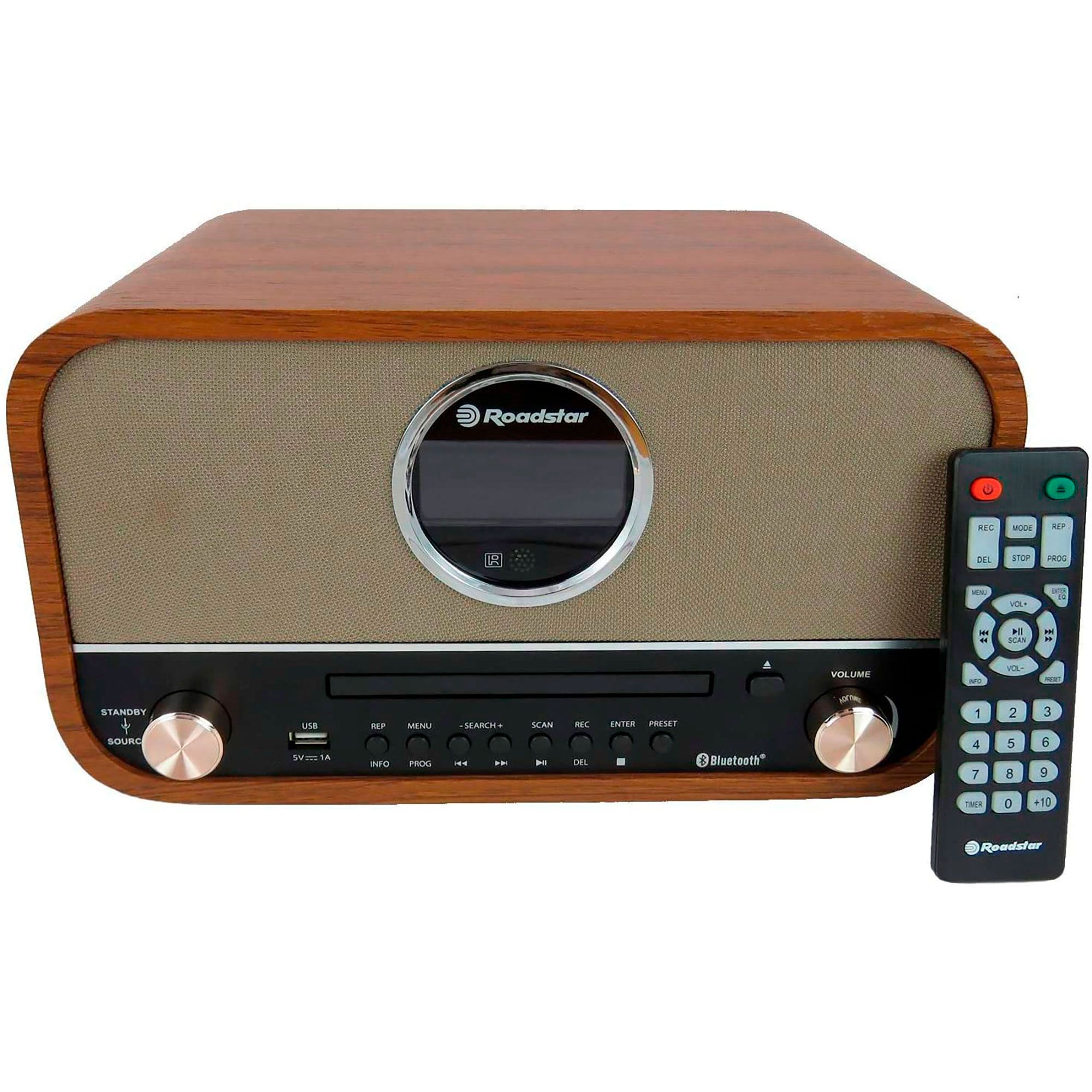 Roadstar HRA-1782NBT Vintage Stereo Radio with Digital FM Tuner, CD Player, Bluetooth, USB Recording and Wood Case
