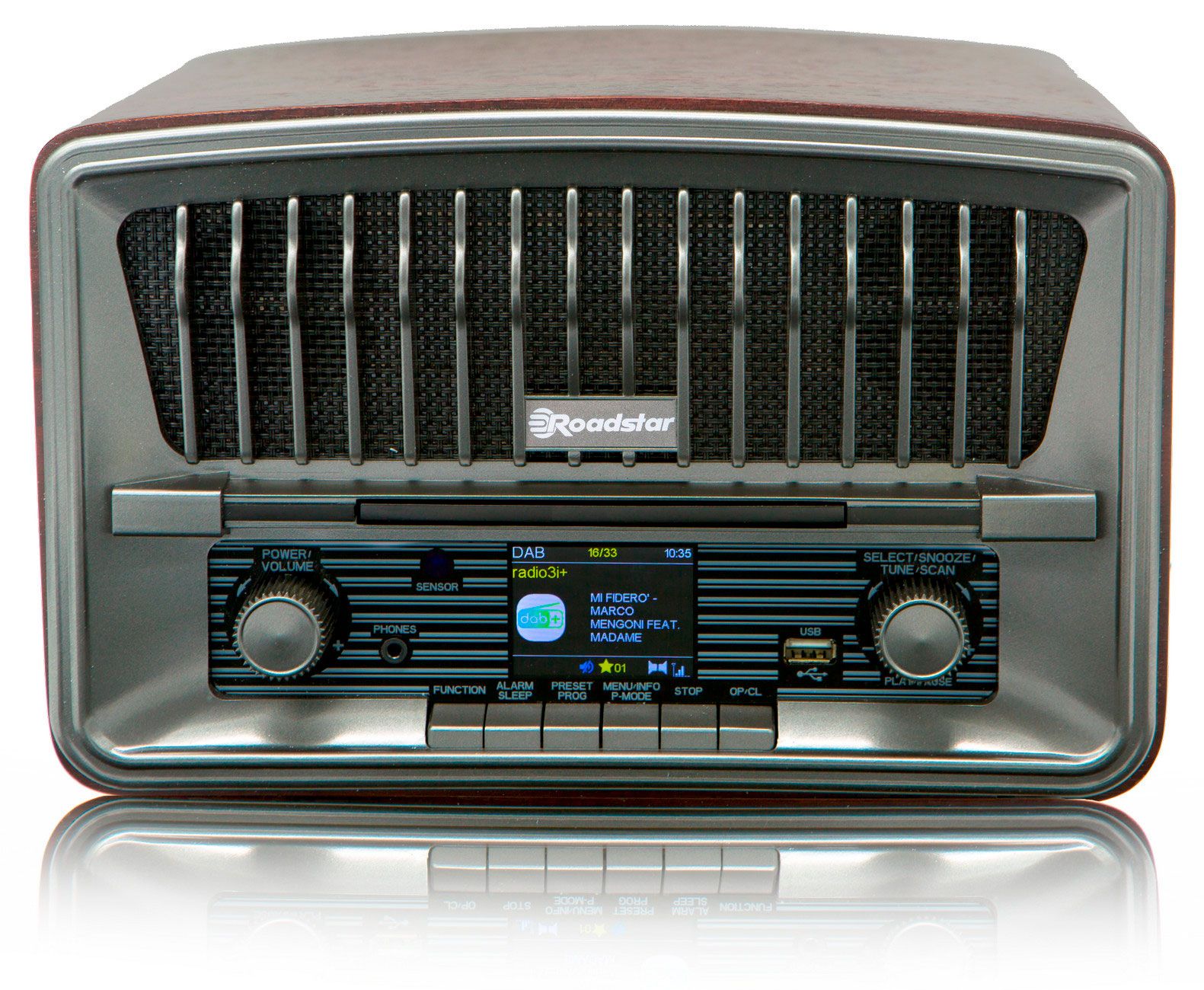 Portable Vintage DAB+/FM Radio CD Player with Bluetooth, USB Remote Control, Wood, Roadstar, HRA-270CD-MP3CD+BT