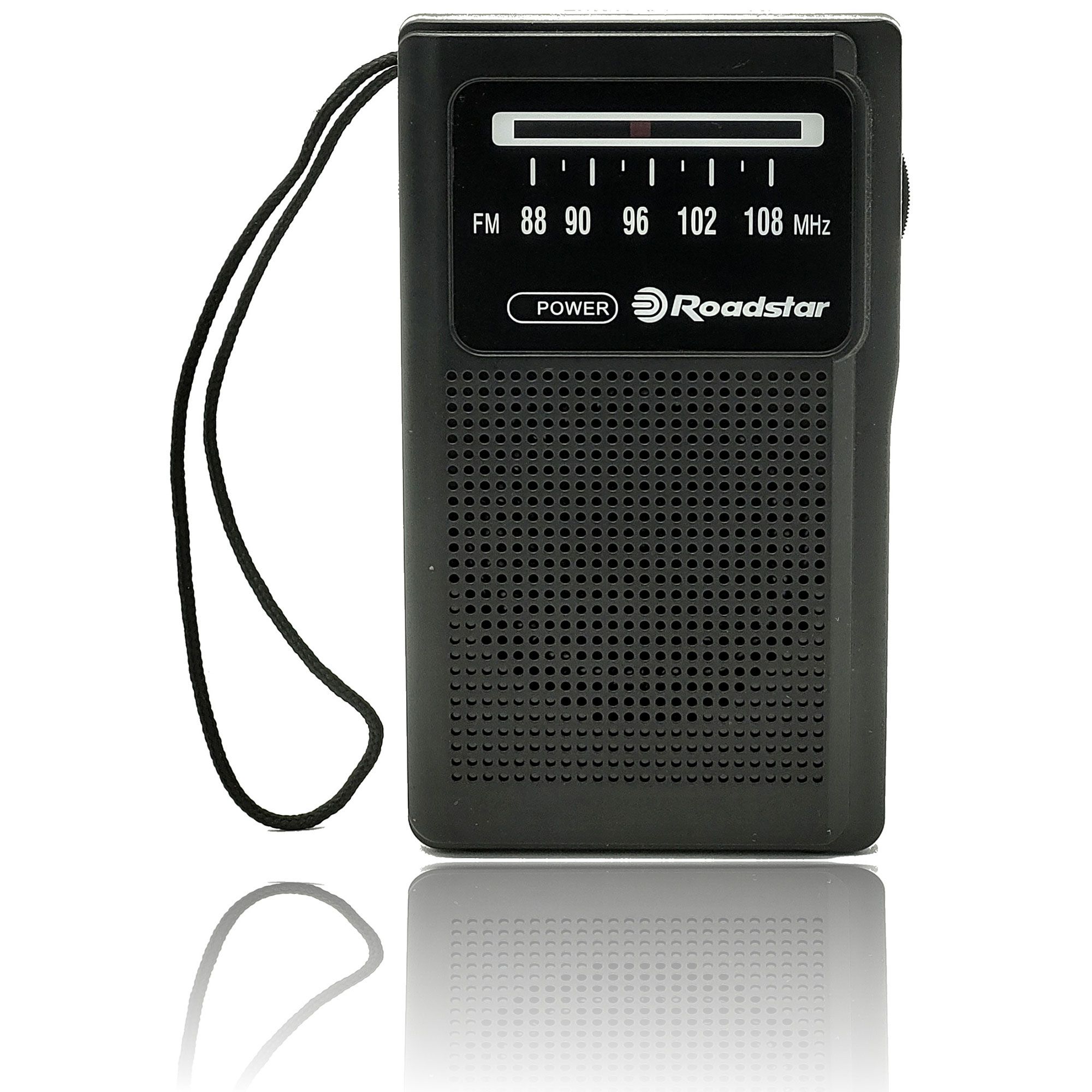 Roadstar Portable FM Analog Radio, Battery-Powered, Small Headphone Jack, Black, TRA-1230BK