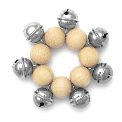 Rohema Footchain with 7 Bells, Natural Wood Bead, 10cm
