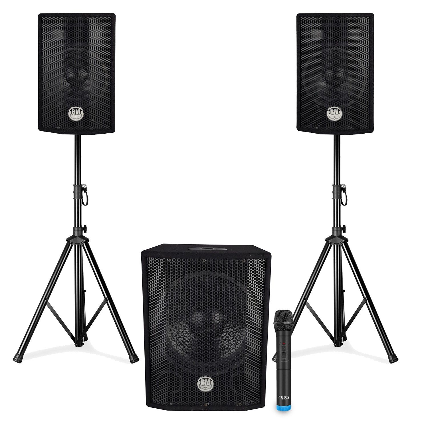 BM SONIC Pack Triphonic 1208 - 1000W Bi-Amplified Subwoofer with Bluetooth and USB, 30cm Speaker, 2x 8" Satellites