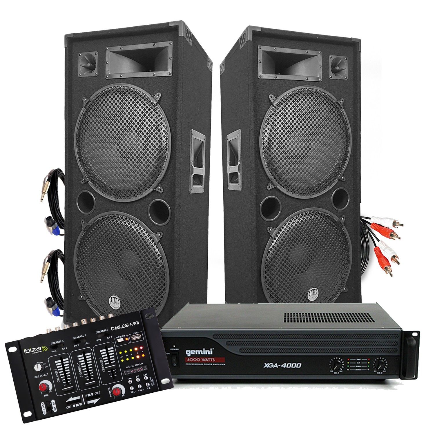 Kit de Sonorización DJ PA con Altavoces 2x15