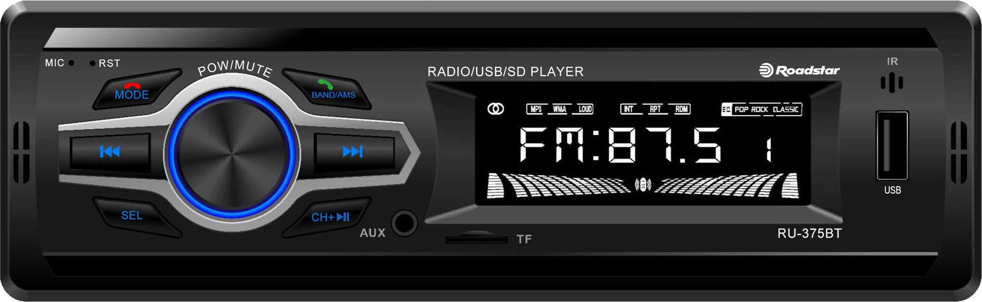 Roadstar Car Multimedia Receiver RU-375BT, Black, 72W Bluetooth