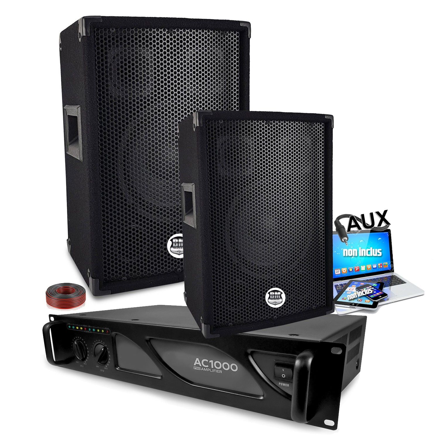 Gef-Roy BM SONIC BMS-08 1600W Speaker System with Amplifier and Cables
