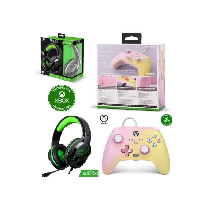 Controlador POWER A Xbox One/S/X/PC - Edición Limonada Rosa + Auricular de Juego PRO H3 - Naranja