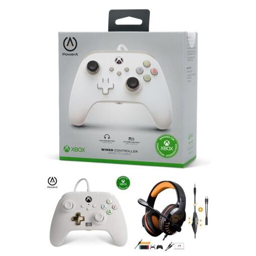 Controlador POWER A Xbox One S/X/PC Edición Especial Nube Blanca + Auricular Gamer PRO H3 Naranja Espíritu del Jugador para Xbox One/S/X/PC