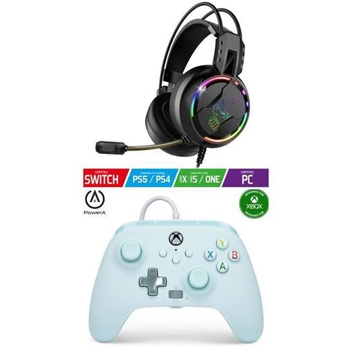 POWER A Xbox One S/X/PC Cotton Candy Blue Edition Controller + Gamer Pro H7 Spirit of Gamer Headset