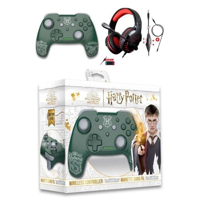 Nintendo SWITCH Harry Potter Serpentard Bluetooth Controller - Green + PRO-SH3 RED Switch Edition Headset