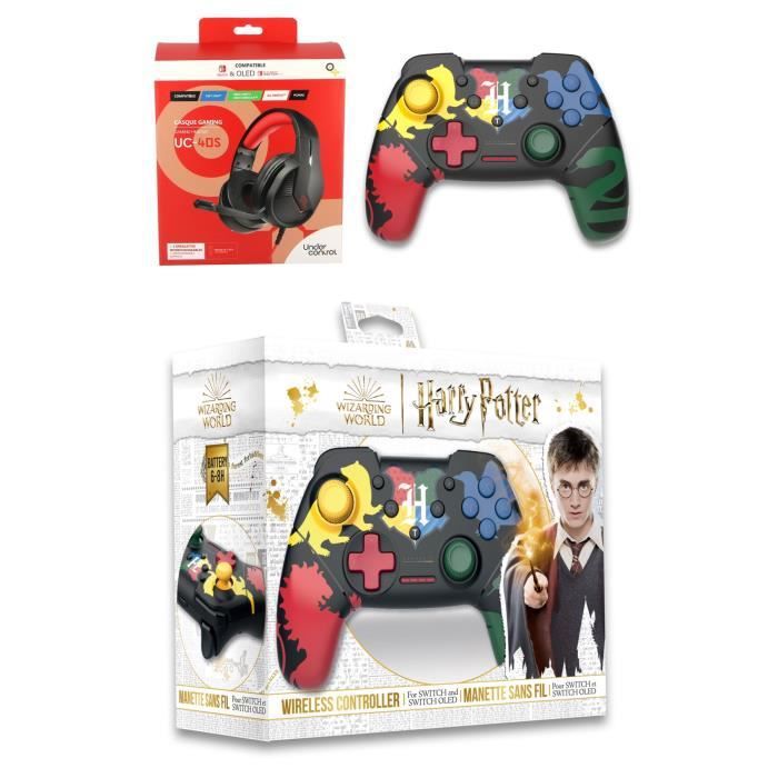 Manette Bluetooth Nintendo Switch Harry Potter 4 Maisons + Casque Switch Pro-C40 Édition