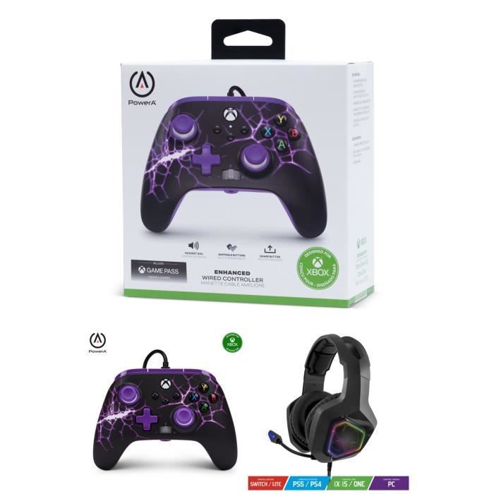 POWER A Xbox One S X PC Purple Magma Edition Official Controller + SPIRIT OF GAMER H50BK Gaming Headset