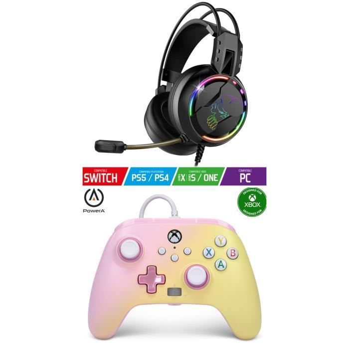 Controlador POWER A Xbox One/S/X/PC - Edición Limón Rosa + Auricular Gamer PRO H7 SPIRIT OF GAMER