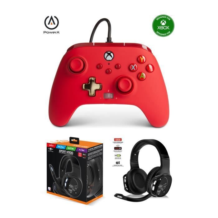 POWER A Xbox One S/X/PC Official Controller + Gamer Pro H1100 Wireless 7.1 Surround Sound Headset for Xbox, PC, Switch, PS5 (Red Edition)