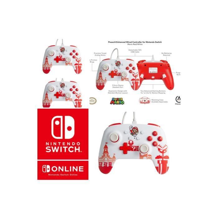 Controlador cableado oficial de Nintendo Switch - Mario Rojo Blanco por POWER A