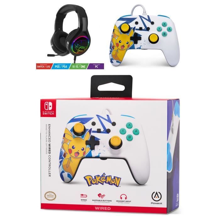 POWER A Nintendo Switch Official Pikachu Meowth Wired Controller + PRO H7 SPIRIT OF GAMER Gaming Headset