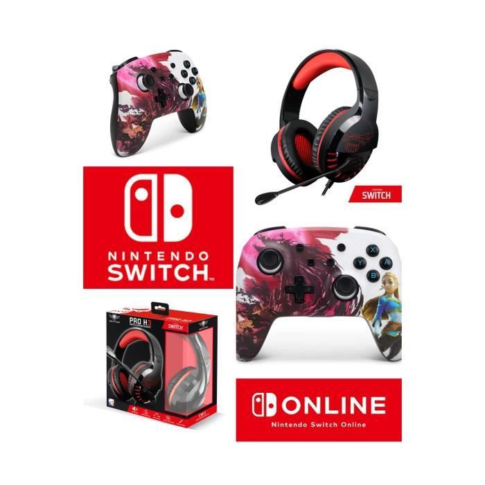 Controlador oficial de Nintendo Zelda Blood Moon y auricular para juegos H3 Rojo Spirit of Gamer para Switch