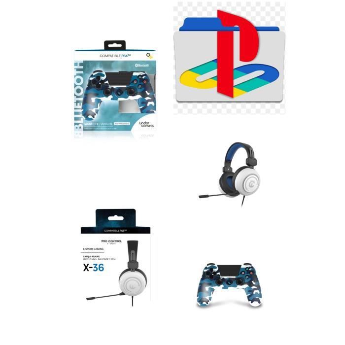 Under Control PS4 Bluetooth Controller - Camouflage Blue + White Gamer Headset for PS5, PS4, Switch, Xbox One/Series X/S