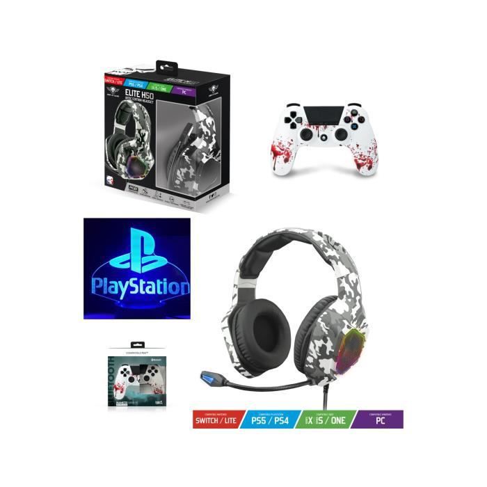 Auriculares de juego Spirit of Gamer PRO-EH50 Camuflaje Edición Especial para PlayStation PS4/PS5 + Controlador Zombie Bluetooth