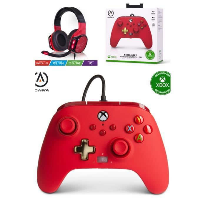 Controlador Xbox One S - X - PC Edición Roja Oficial + Auricular de Juego Spirit of Gamer EH60 Elite
