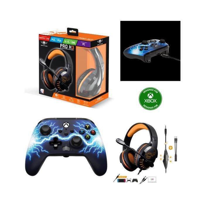 Controlador oficial Spirit of Gamer para Xbox One-S/X-PC ARC Lightning Edition + Auriculares de juego Pro H3 naranja para Xbox One, S, PC y Nintendo Switch