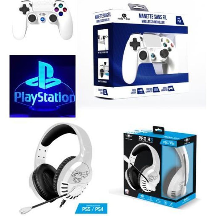 Spirit of Gamer PS4 Controller - Bluetooth White Gaming Headset Bundle for PS4 & PS5