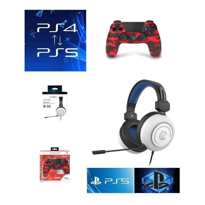 Manette Bluetooth Under Control Urban Rouge Feu 3,5mm Jack + Casque Blanc 1704 pour PS4-PS5