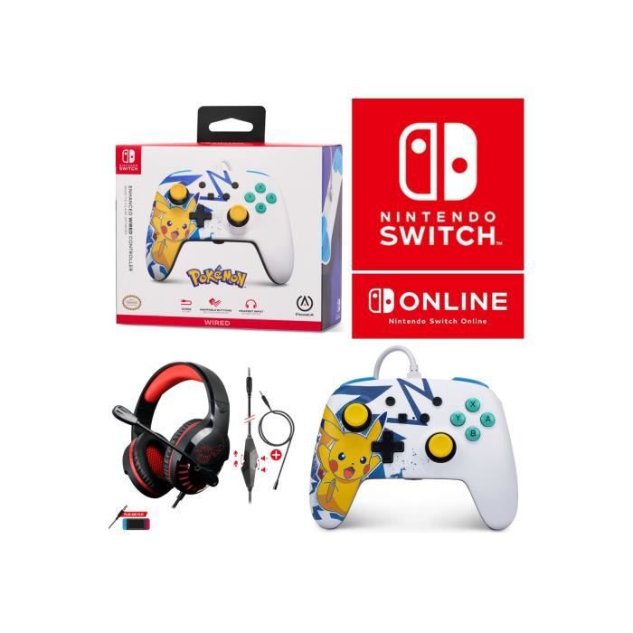 Controlador con cable Nintendo Switch Pikachu Alta Tensión por POWER A + Auricular de juego PRO H3 Rojo ESPÍRITU DE JUEGO