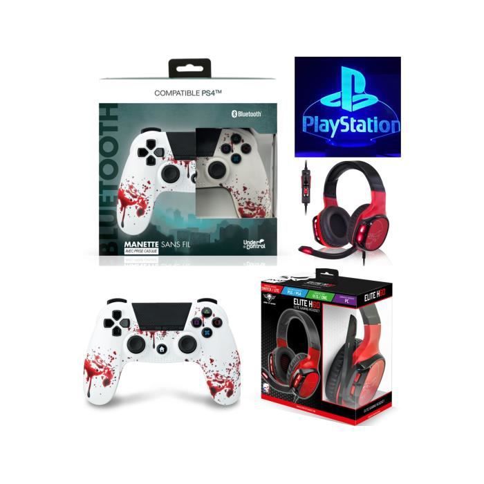 Zombie Camouflage Bluetooth PS4 Controller + Pro-EH60 Red Headset for PlayStation Sony PS4/PS5