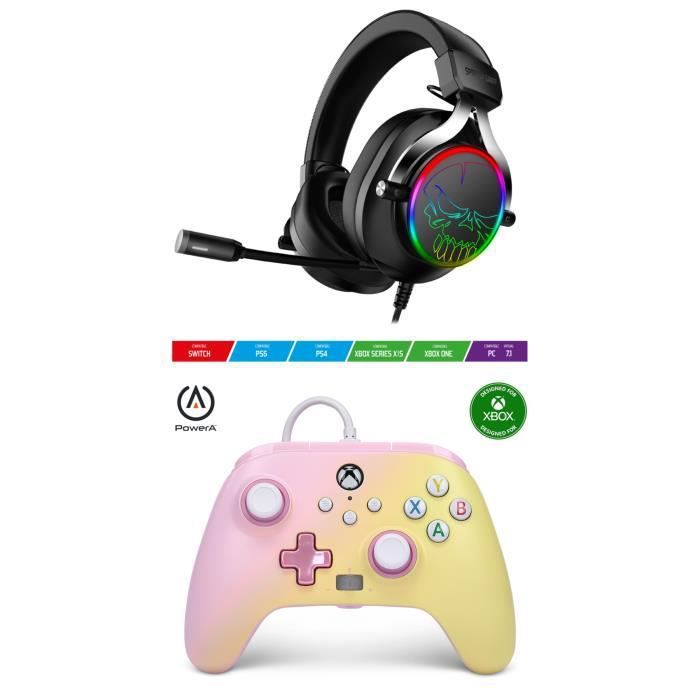 Manette POWER A officielle Xbox One/S/X/PC Rose Limonade + Casque de jeu H600 7.1