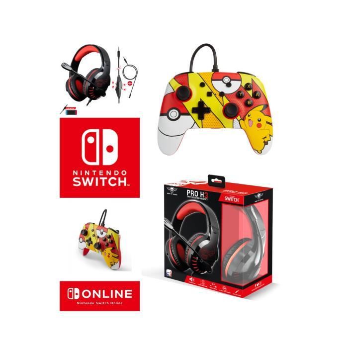 Casque filaire pour Nintendo Switch Spirit of Gamer Pikachu Pop Art + Casque de jeu PRO H3 Rouge