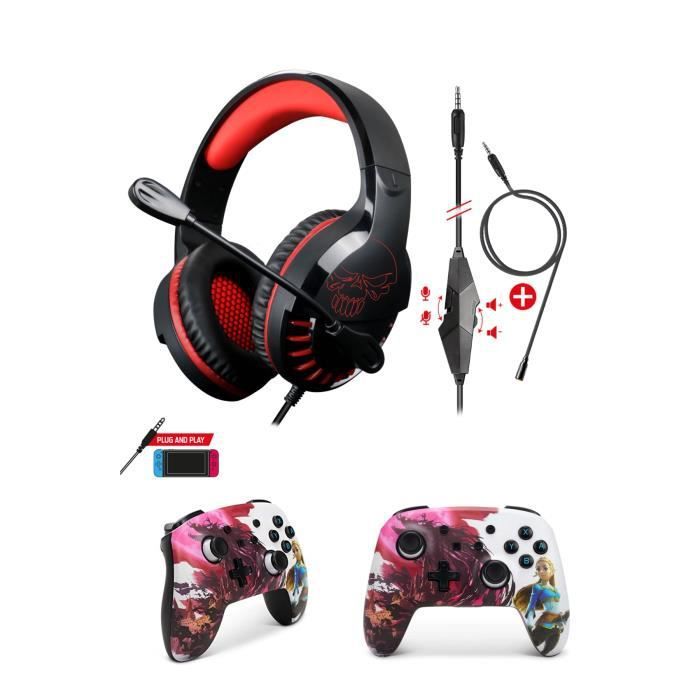 Controlador oficial Zelda Sangre Luna Spirit of Gamer + Auriculares para jugadores PRO H3 Rojo para Nintendo Switch