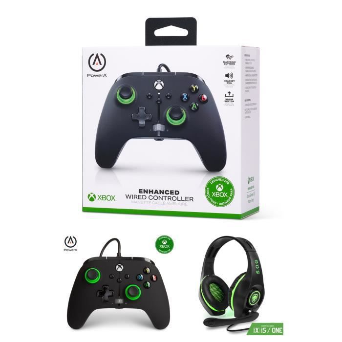 Controlador oficial PowerA para Xbox One/S/X/PC - Negro Verde HINT + Auricular para juegos PRO XH5 Spirit of Gamer