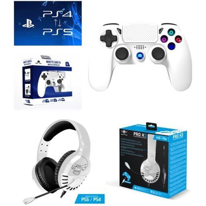 Kit Manette PS4 - Spirit of Gamer PRO-H3 Bluetooth - Casque avec prise jack 3,5 mm - Compatible PS4 et PS5