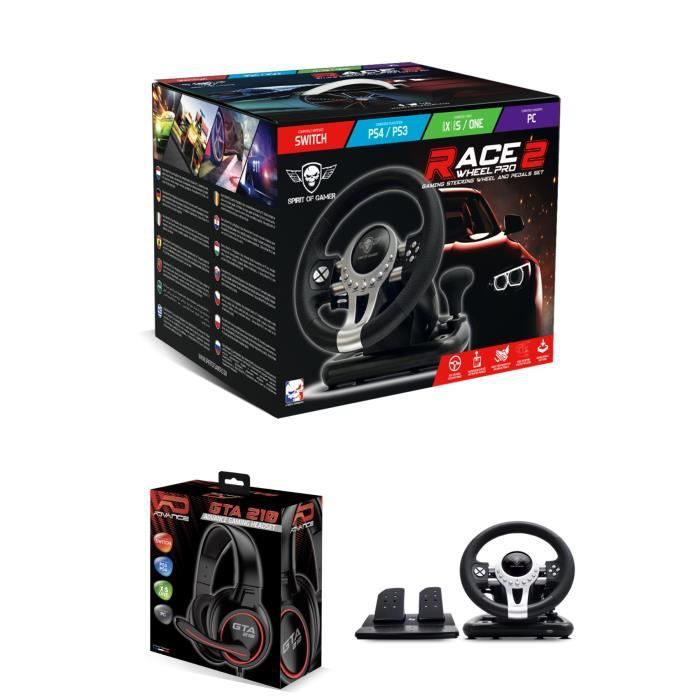 Spirit of Gamer PRO Race Pro SV450 Gaming Steering Wheel with Pedals for Xbox Series XS/PS3/PS4/SWITCH/PC - Subsonic + GTA210 PRO Headset