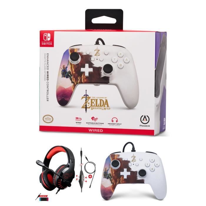 Mandos oficiales de cable para Nintendo Switch + Auriculares gamer PRO H3 Rojo