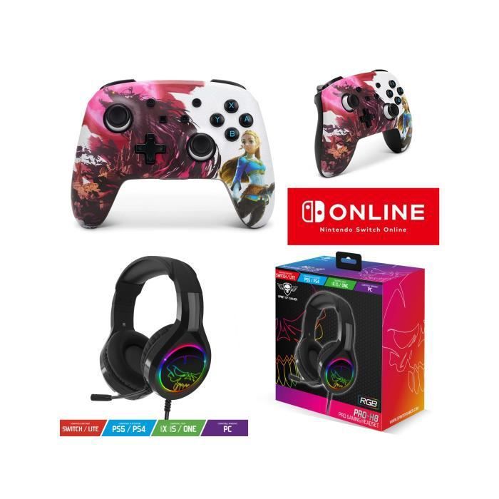 Pack Maneta Nintendo SWITCH Zelda: Sangre de Luna Oficial + Auriculares para Juegos PRO H8 Rojo SPIRIT OF GAMER SWITCH